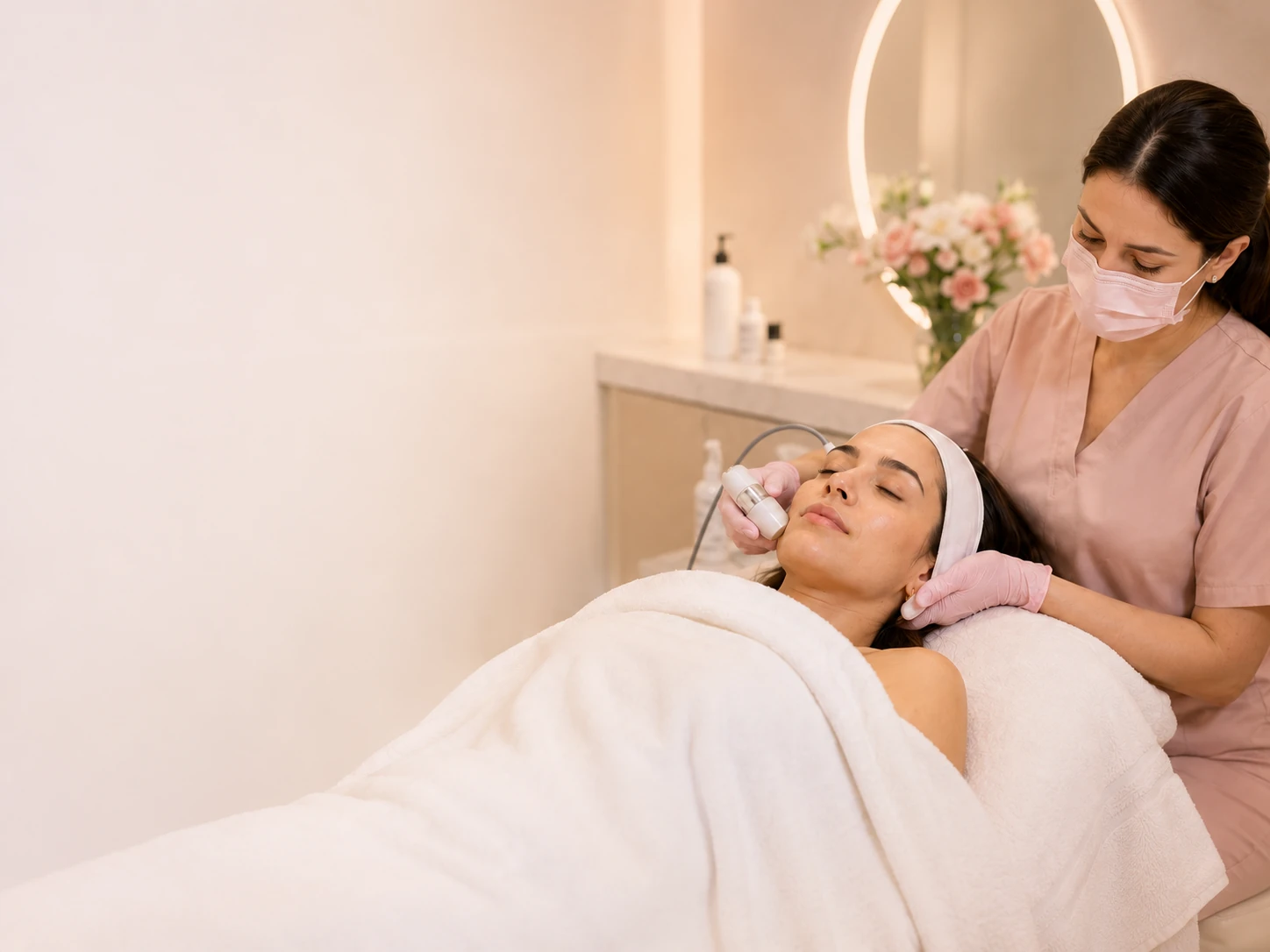 Tratamiento facial profesional en una cabina estética premium