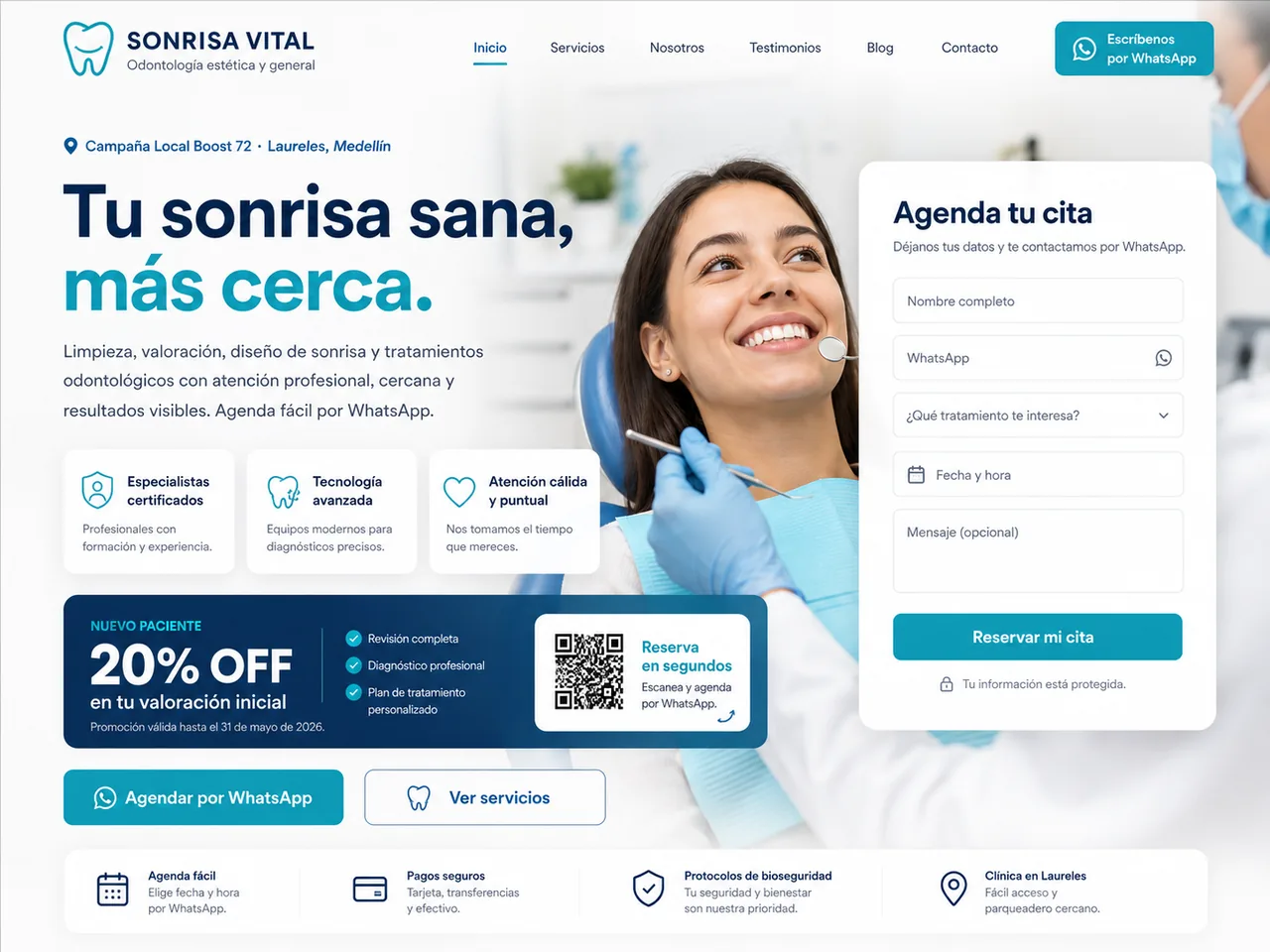 Página web de captación para odontólogos y clínicas odontológicas